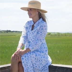 Julia Amory Blue Lapis Floral Shirt Dress - M